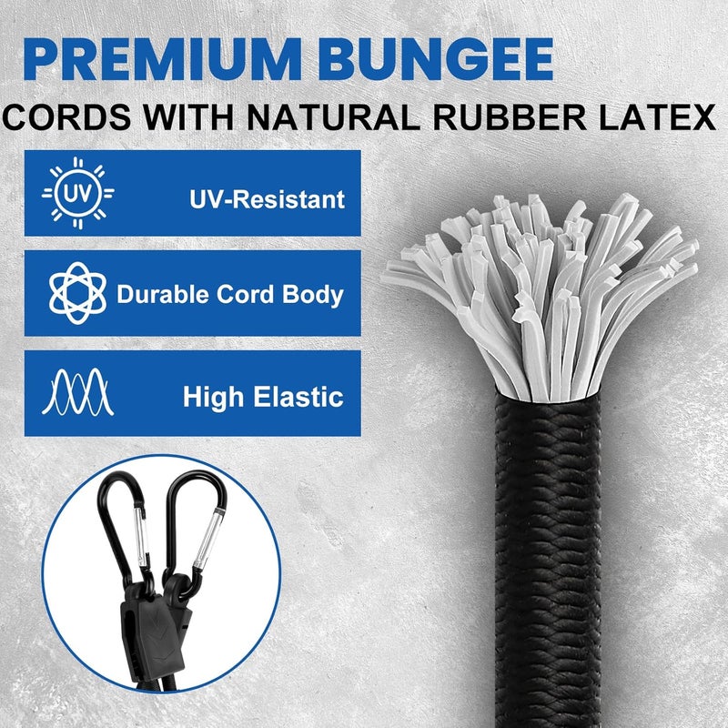 Joneaz 8 Pcs 48 inch Bungee Cords with Hooks Adjustable Heavy Duty Black, UV Resistant Shock Strap with Carabiner Style Clips,4 Spare Parts Offered - Image 5